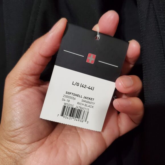 NEW Swiss Tech Softshell Jacket Mens Large Rich Black Full Zip Water Resistant - Picture 5 of 11